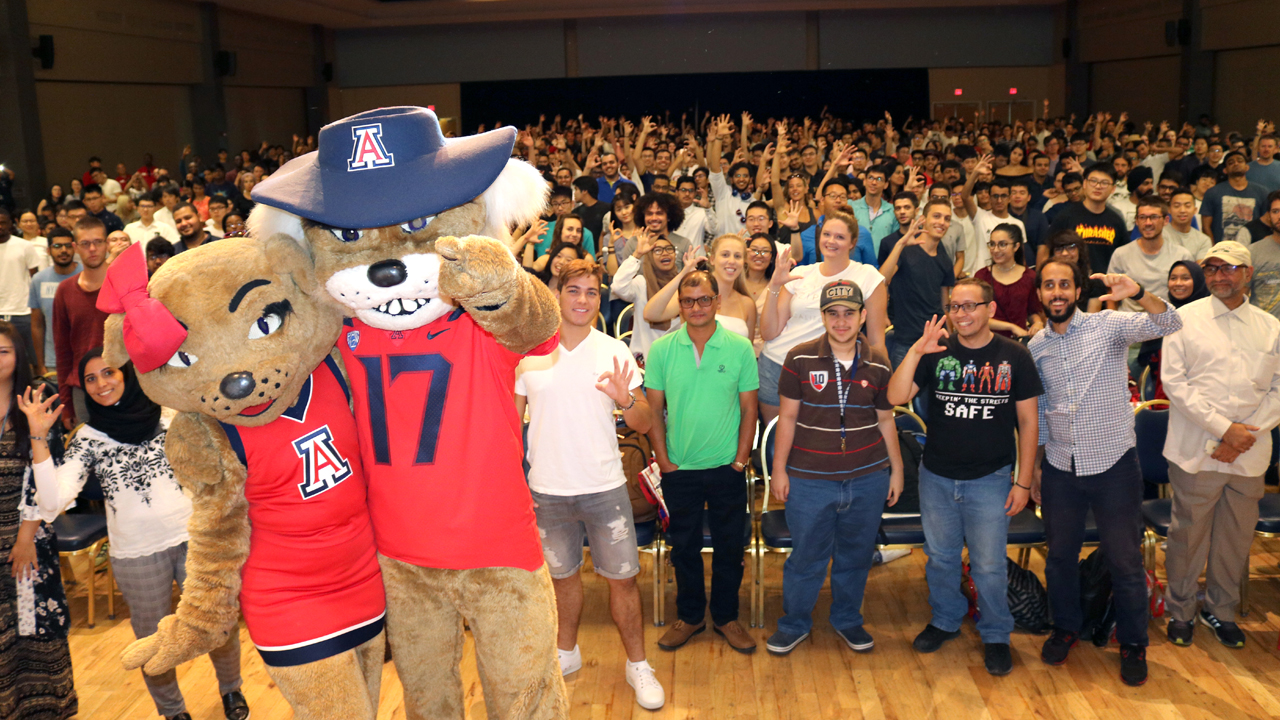 Wilma and Wilbur Wildcat visit new students at the 2018 Global Wildcats Orientation Wilma and Wilbur Wildcat visit new students at the 2018 Global Wildcats Orientation