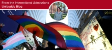 Rainbow Prode flag for LGBTQI Pride Month with headshot of Unibuddy Ambassador Melissa