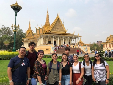 UA Study Abroad Student Reina Salgado (center, in black t-shirt) on GEL program in Southeast Asia.