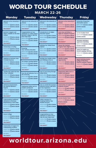 Global Wildcats Virtual World Tour calendar of sessions Global Wildcats Virtual World Tour calendar of sessions