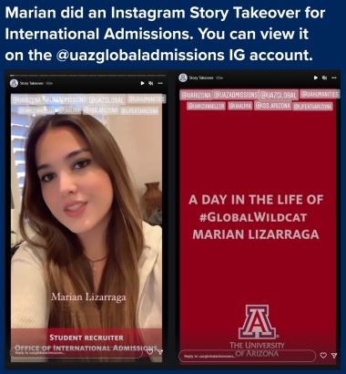 Screenshot of Marian hosting a Day in the Life Instagram Story Takeover for International Admissions